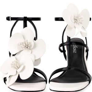 Elegant Black and White Floral Sandals